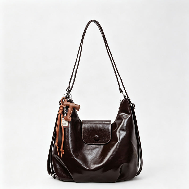 Faux PU Hobo Shoulder Bag with Pendant