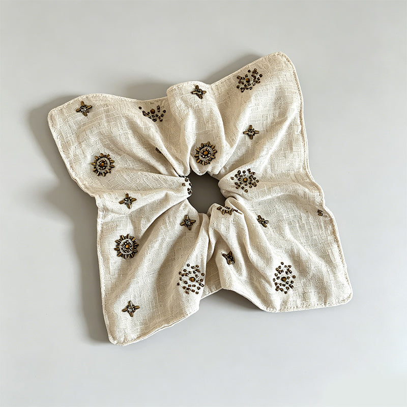 Natural Beaded Sequin Oversized Scrunchie