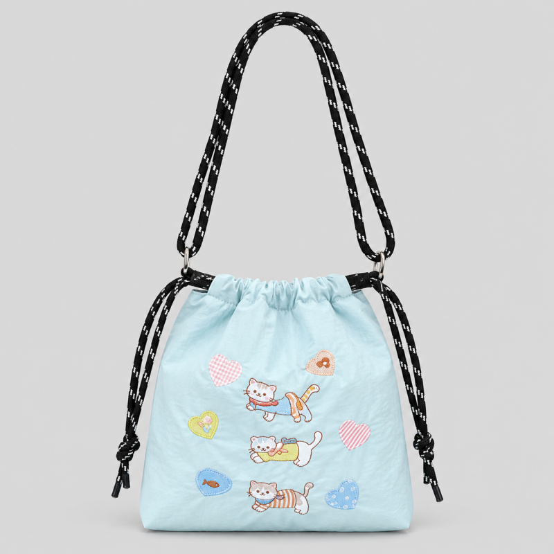 Nylon Print Drawstring Crossbody Bag