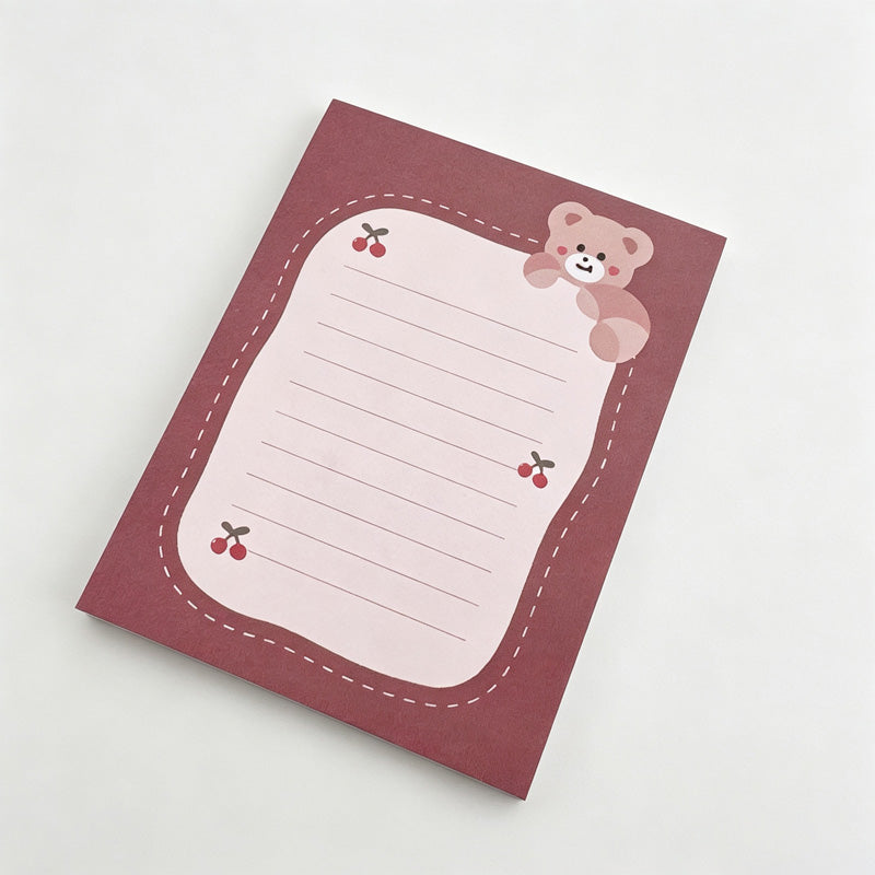 Bear & Cherry Print Non‑Sticky Notes