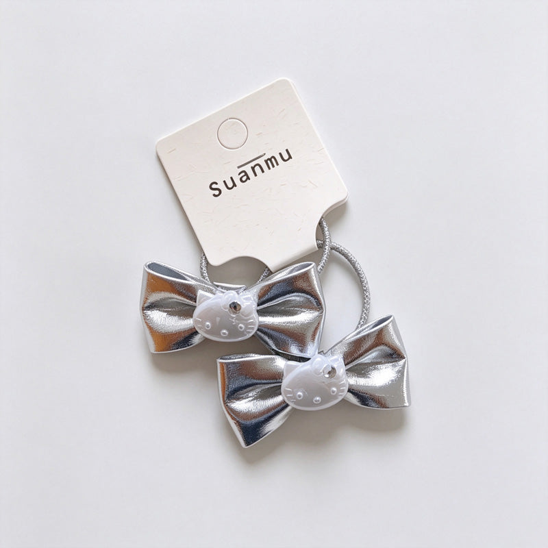 Silver Shiny Fabric Bow Hair Accessories