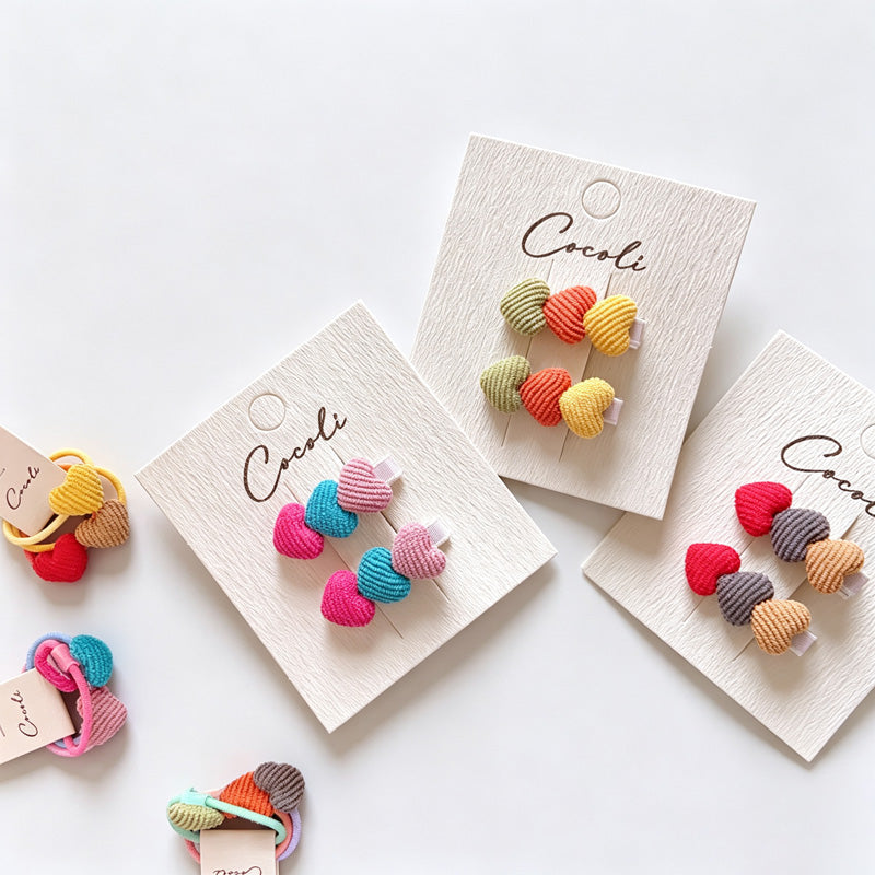 Fabric Heart Shape Hair Clips Ties