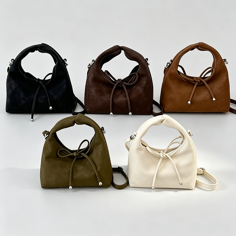 Faux Suede Bow Shoulder Bag