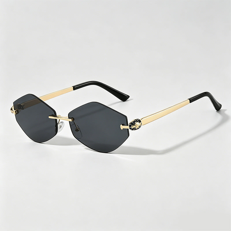 Rimless Irregular Diamond Cut Metal Arm Chic Sunglasses