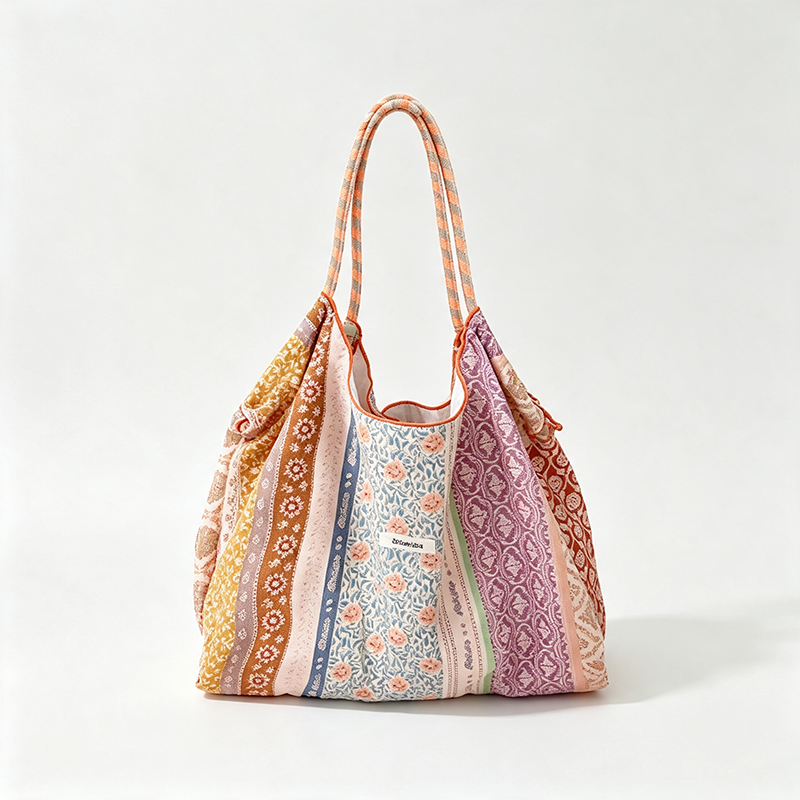 Floral Stripe Print Reusable Tote Bag