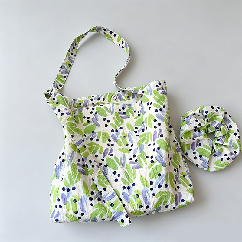 Natural Crinkle Printed Cotton Tote Crossbody Bag