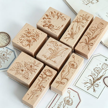 Floral Wooden Rubber Stamp
