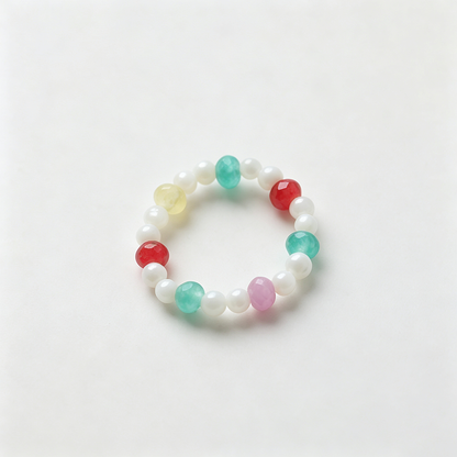 Multicolor Synthetic Stone Stretch Beaded Ring