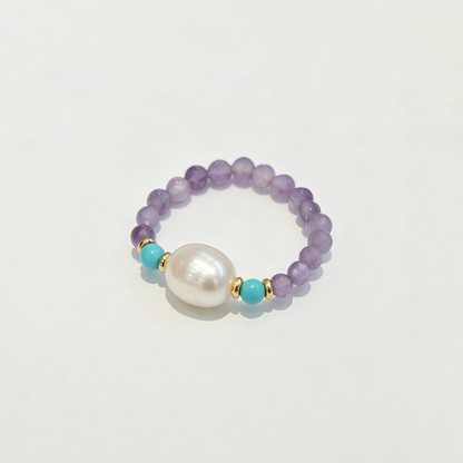 Synthetic Amethyst Stretch Beaded Ring