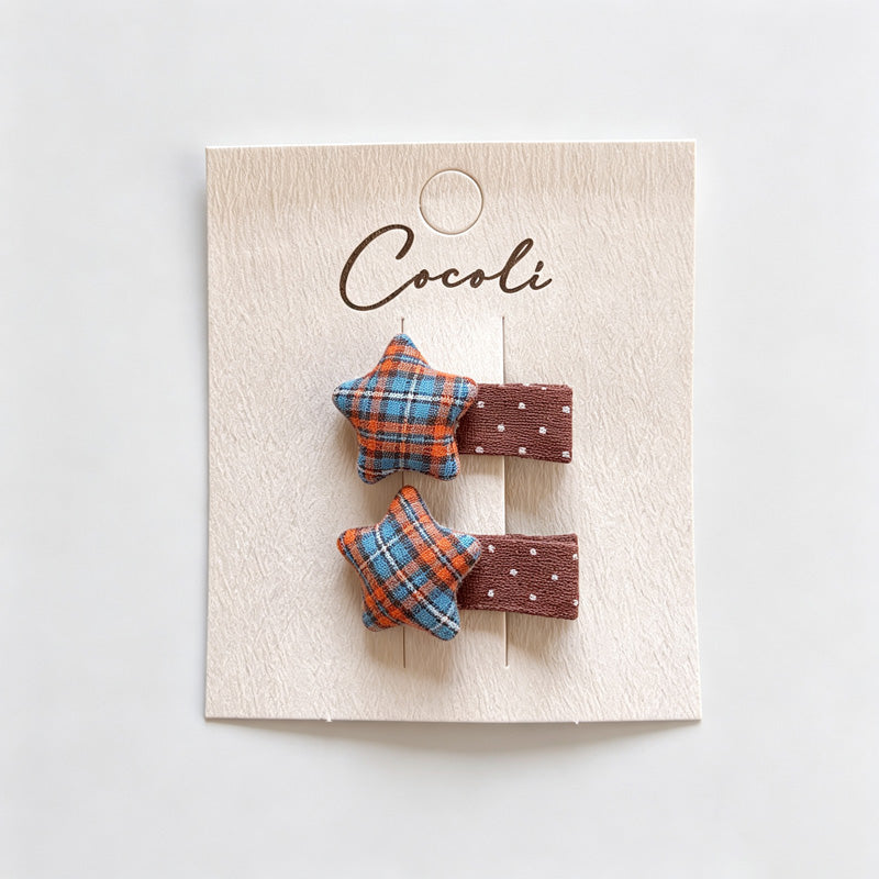 Plaid Star Fabric Hair Clips