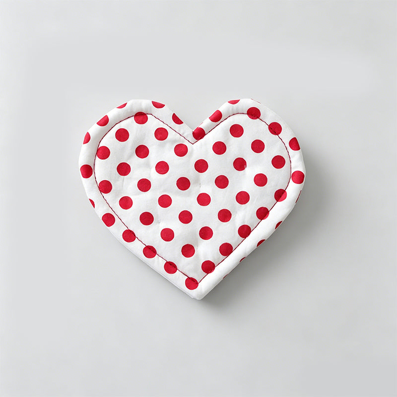 Heart Shaped Check & Dot Padded Fabric Coaster