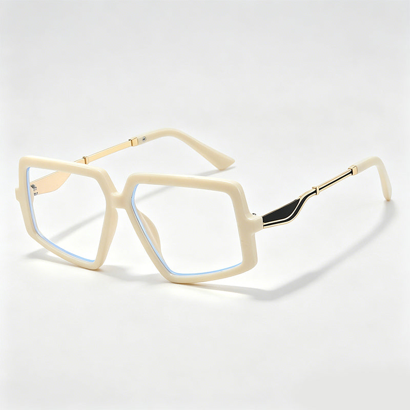 Large Square Irregular Two-tone Metal Temple Fashion Glasses