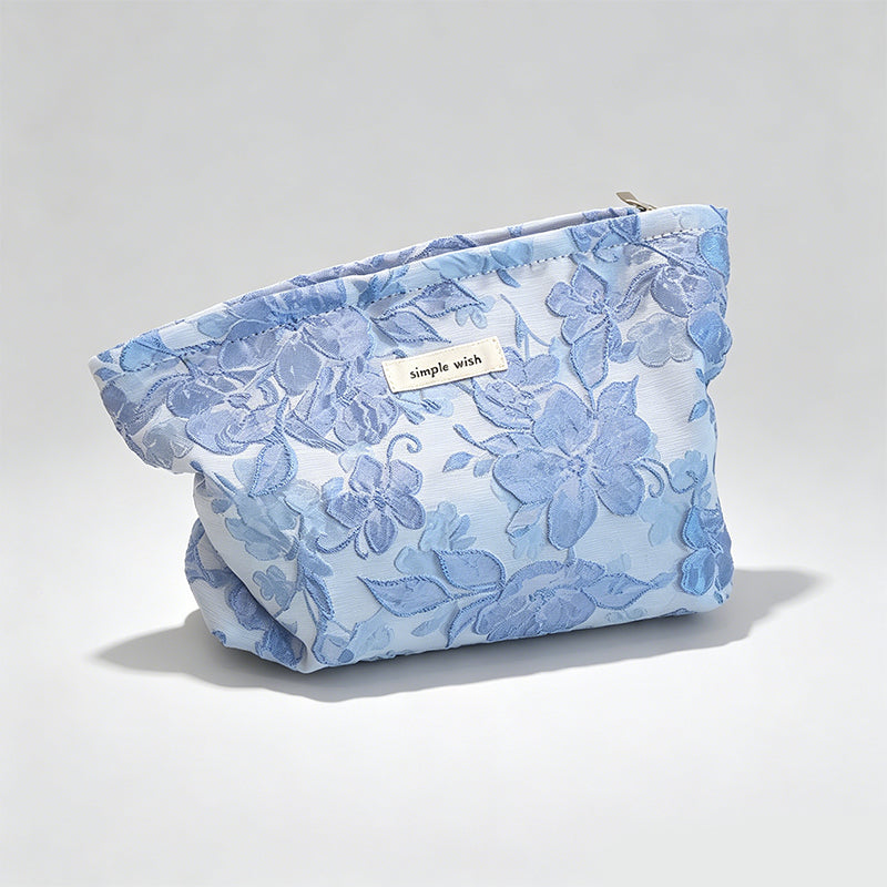 Embossed Floral Canvas Cosmetic Pouch