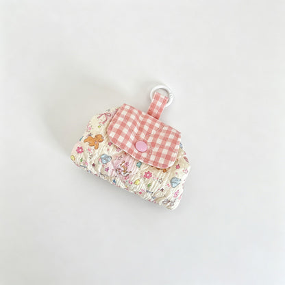 Grid Print Quilted Makeup Pouch
