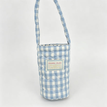 Plaid Big Quilted Fabric Water Bottle Carry Pouch