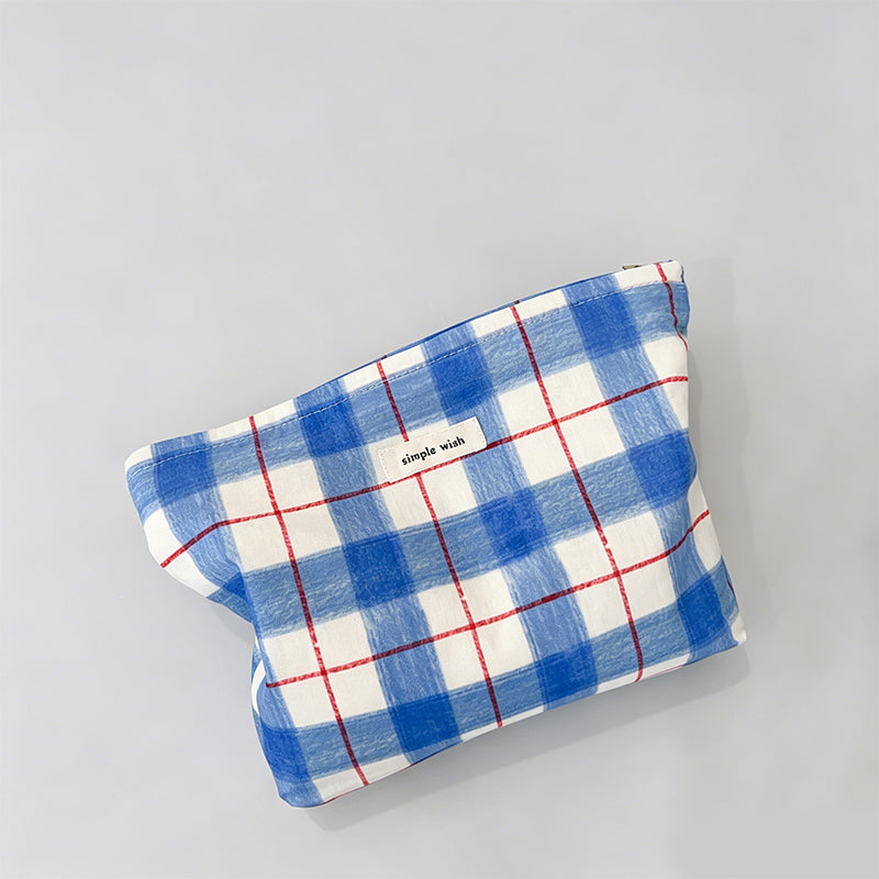 Plaid & Polka Dot Floral Cotton Makeup Pouch