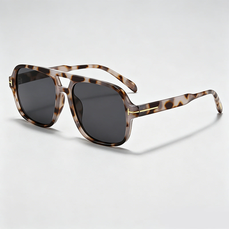 Double Bridge Pilot T-Detail Retro Square Sunglasses