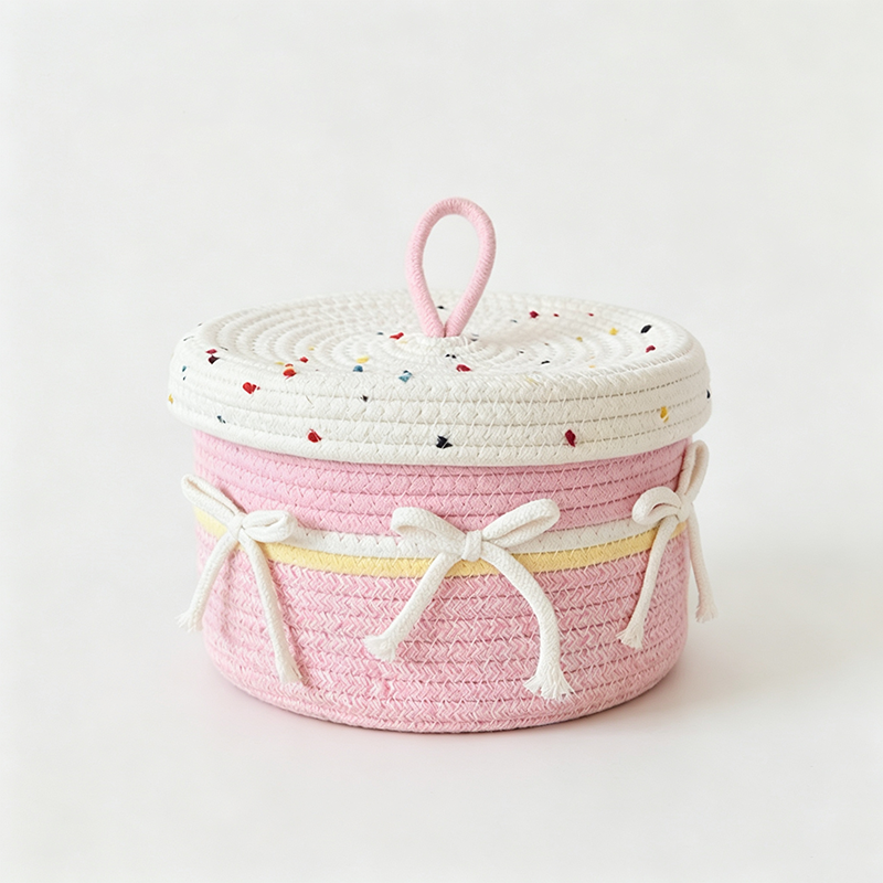 Flower Striped Rope Storage Basket
