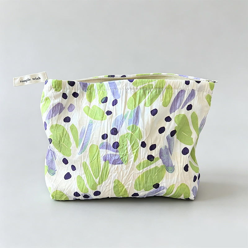 Natural Crinkle Embossed Floral Cotton Makeup Pouch