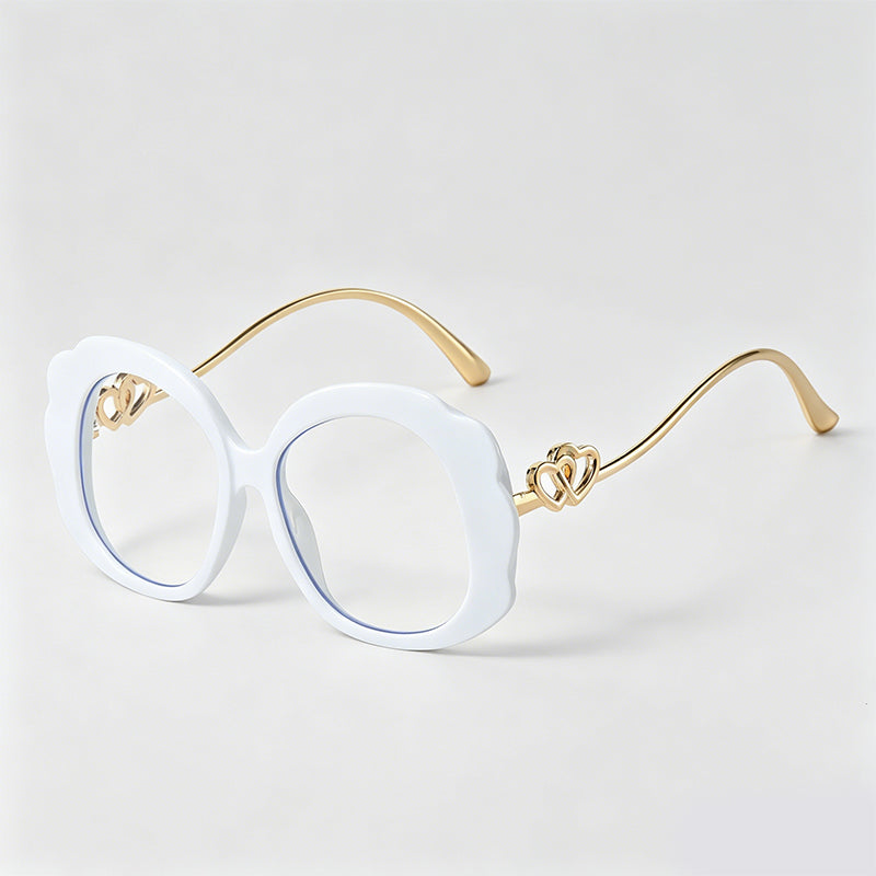 Scalloped Oval Heart Decor Metal Temple Glasses