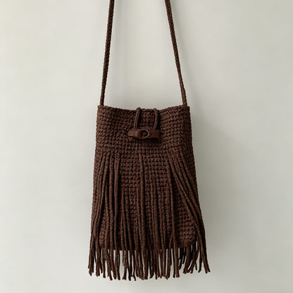 Fringe Drawstring Bucket Bag