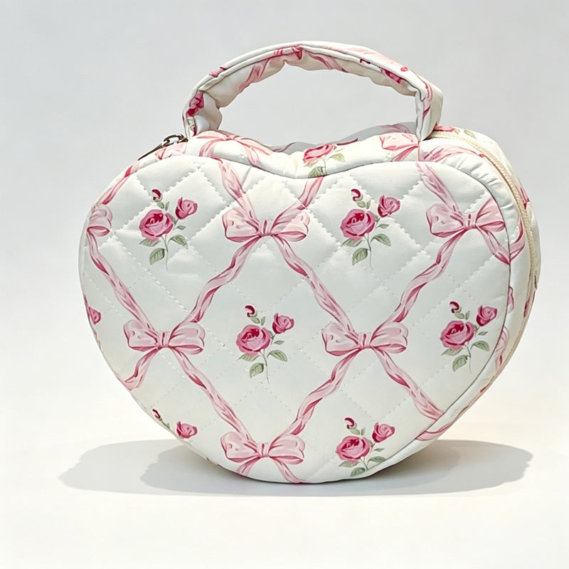 Heart‑Shaped Quilted Cosmetic Pouch