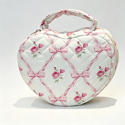 Heart‑Shaped Quilted Cosmetic Pouch