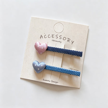 Denim Heart Shape Hair Clips