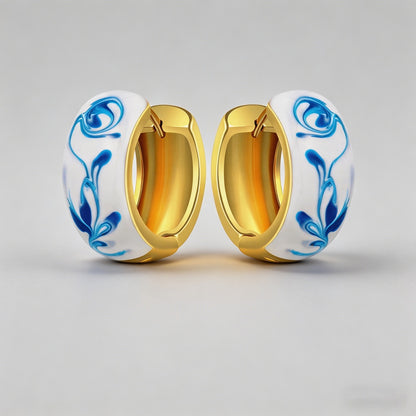 Blue Marbled Enamel 18K Gold P - Shopdayla Wholesale - #6338