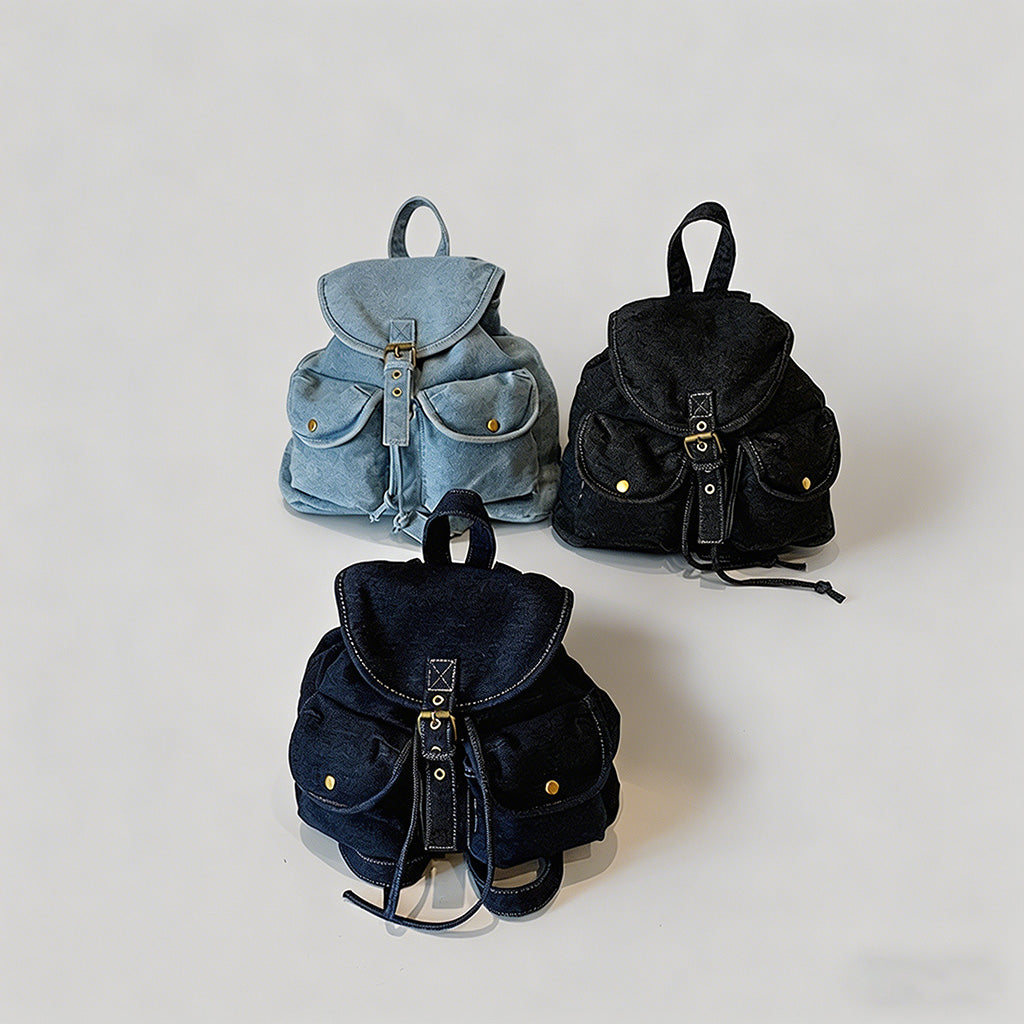 Washed Denim Drawstring Backpack