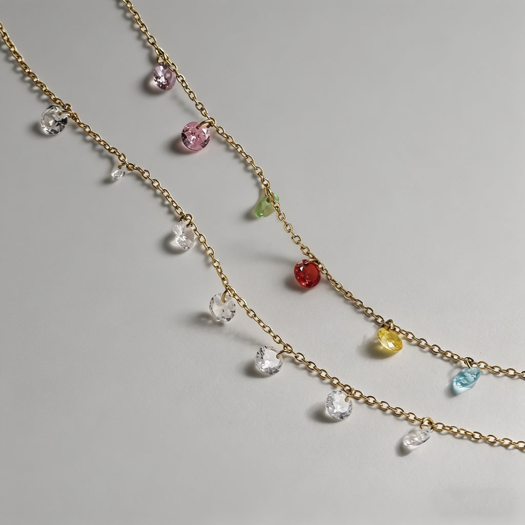 Colorful Zircon Stainless Stee - Shopdayla Wholesale - #3650