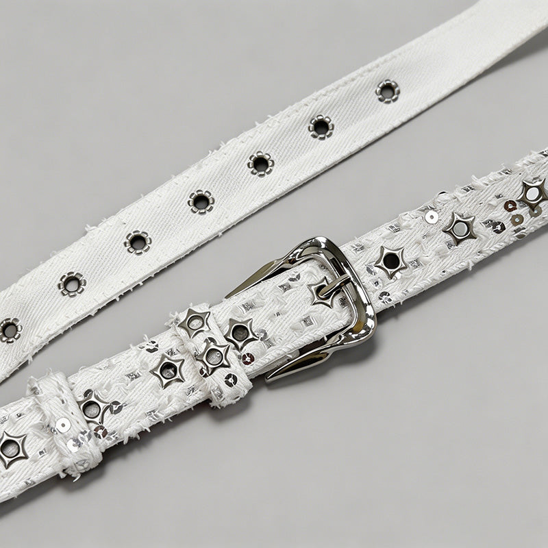 Denim Sequin Star Eyelets Belt - Shopdayla Wholesale - #5186
