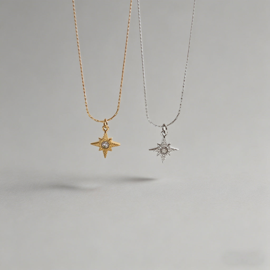 Textured North Star Pendant Ne - Shopdayla Wholesale - #8594