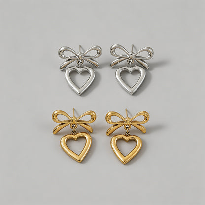 Bow & Open Heart Drop Earrings - Shopdayla Wholesale - #2642