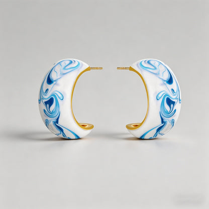 Blue Marbled Enamel 18K Gold P - Shopdayla Wholesale - #7410