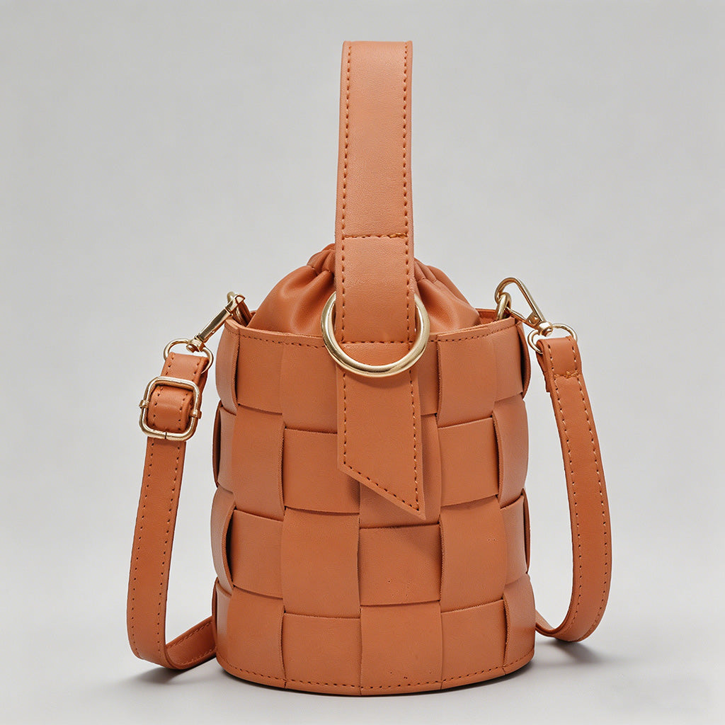 Woven Drawstring Bucket Crossbody Bag