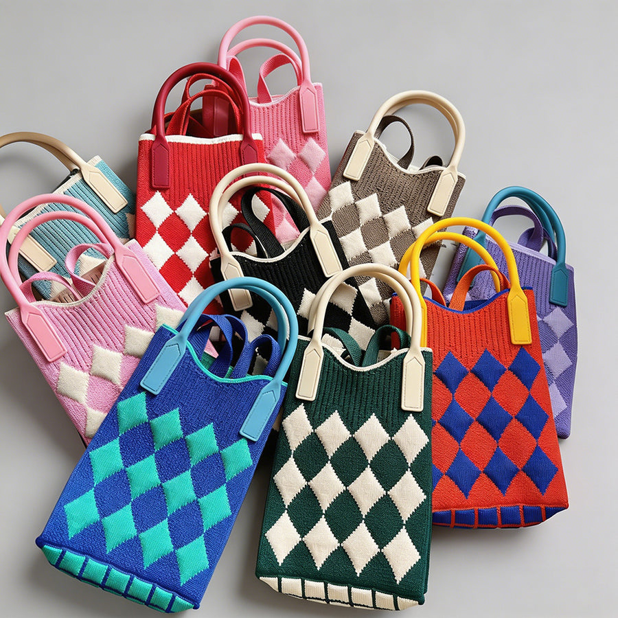 Vintage Knit Argyle Tote Bag - Shopdayla Wholesale - #2210
