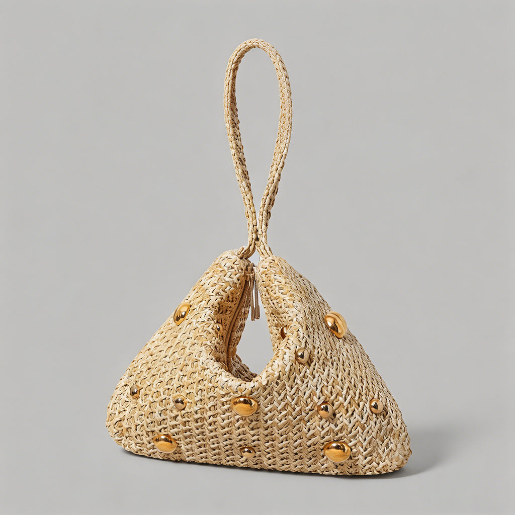Vintage Studded Straw Triangle Bag