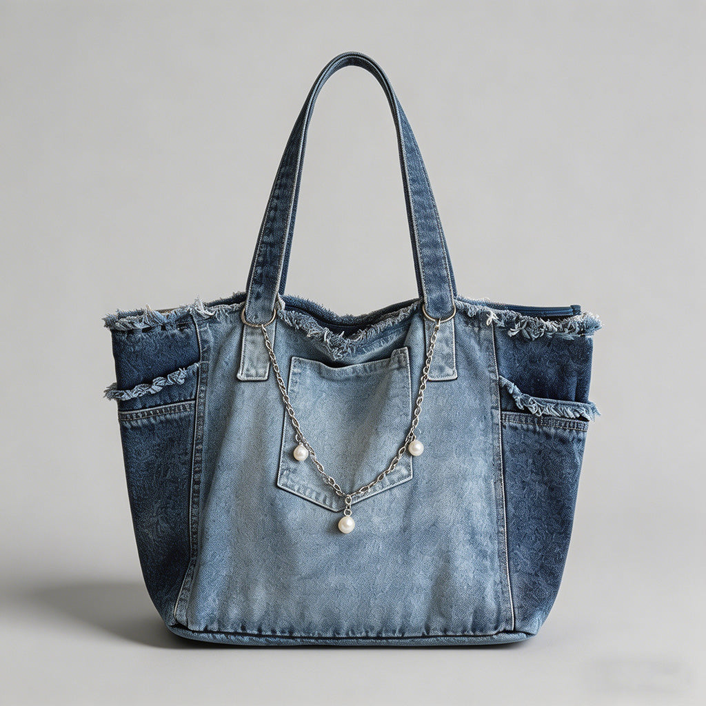 Frayed Edge Denim Tote Bag - Shopdayla Wholesale - #9362