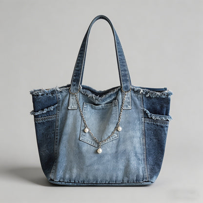 Frayed Edge Denim Tote Bag - Shopdayla Wholesale - #9362