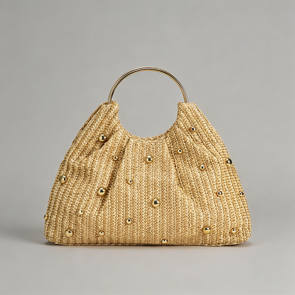 Vintage Studded Straw Hobo Bag - Shopdayla Wholesale - #9218