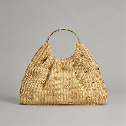 Vintage Studded Straw Hobo Bag - Shopdayla Wholesale - #9218