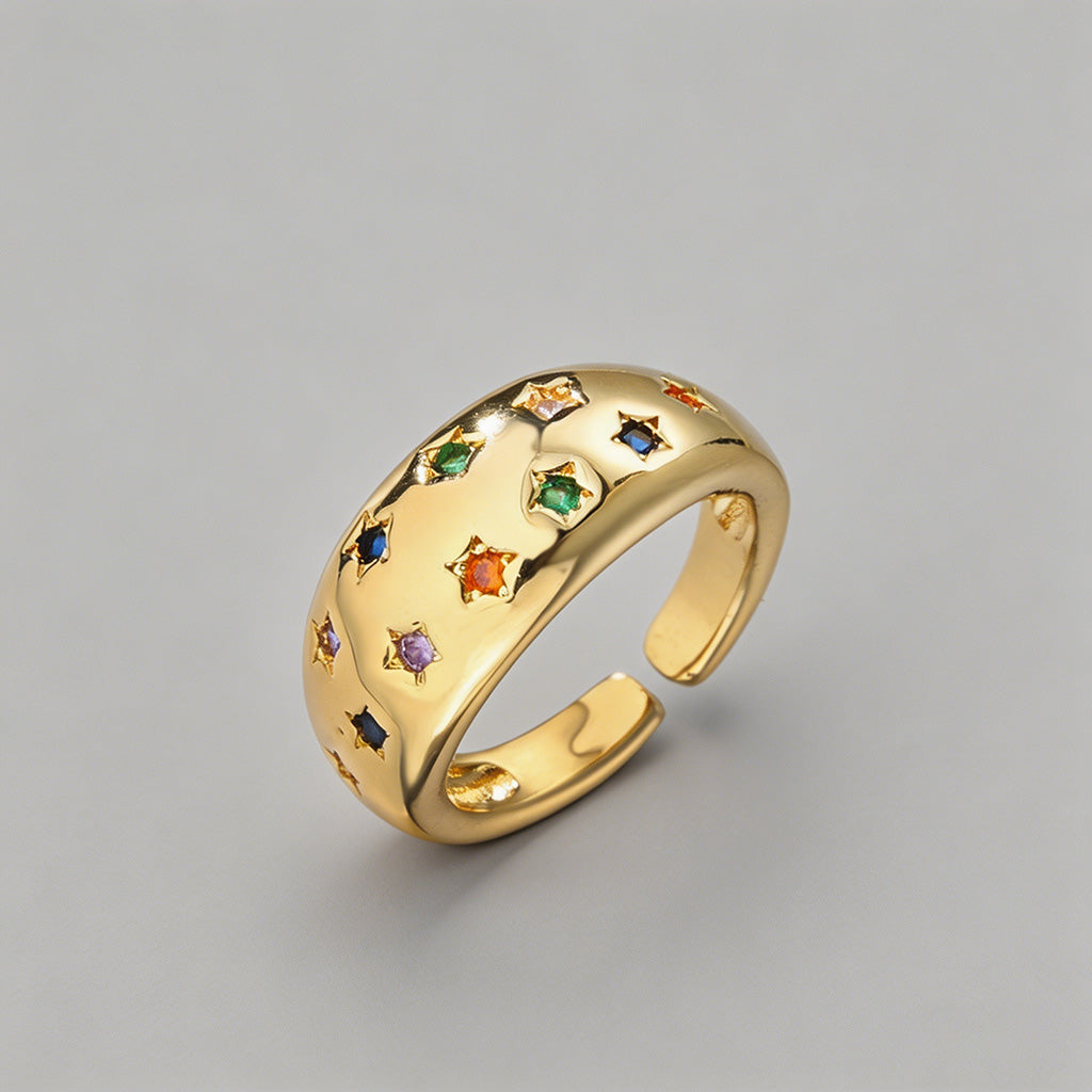 Gold Star Multi-Color CZ Open - Shopdayla Wholesale - #9490