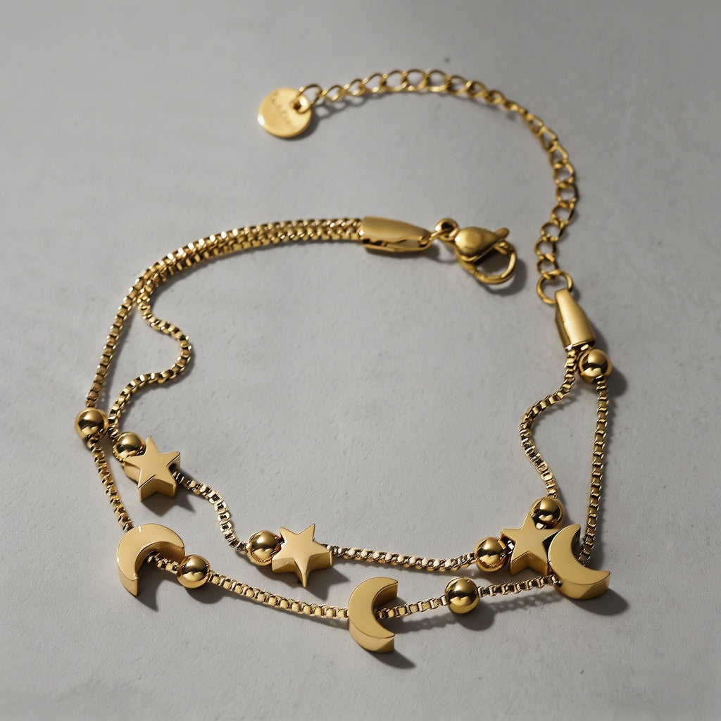 18K Gold Plated Star Moon Doub - Shopdayla Wholesale - #9858