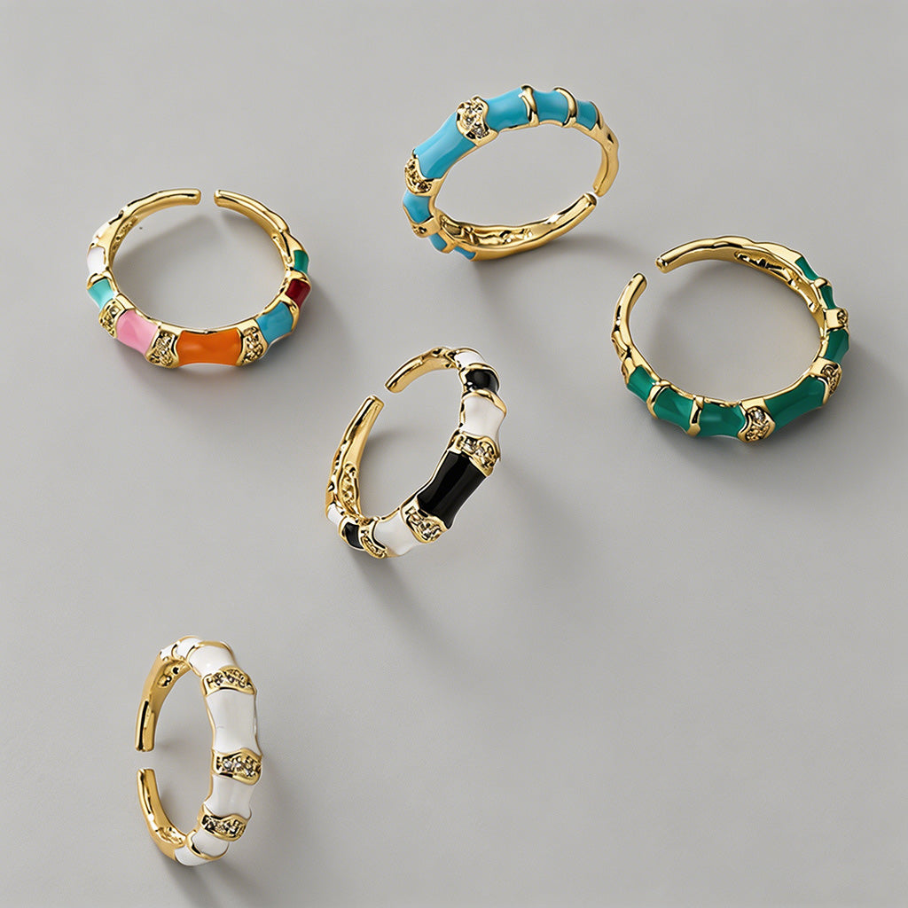 Enamel Bamboo Open Cuff Rings - Shopdayla Wholesale - #1842
