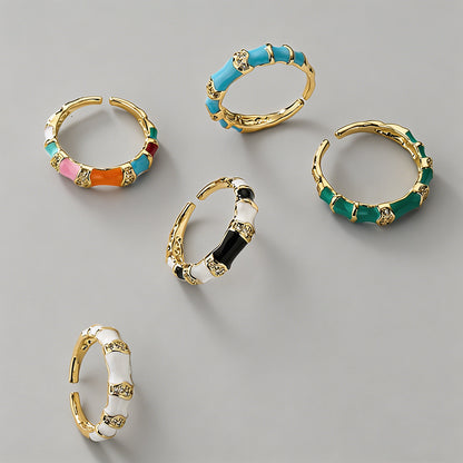 Enamel Bamboo Open Cuff Rings - Shopdayla Wholesale - #1842
