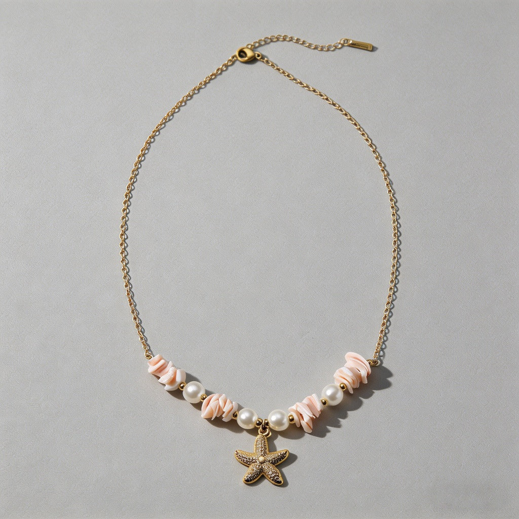 Beach Shell Pearl Stainless Steel Necklace
