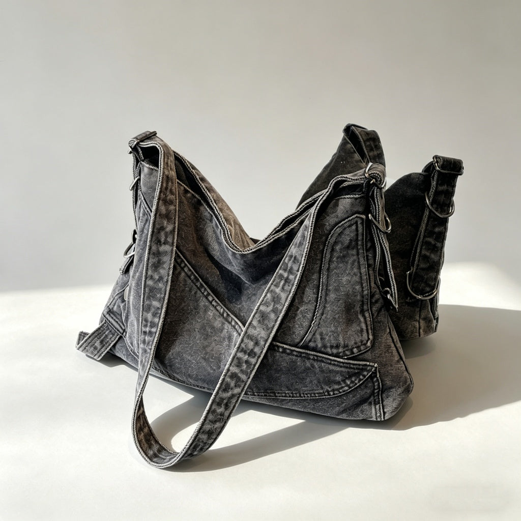 Vintage Washed Denim Hobo Bag - Shopdayla Wholesale - #2338