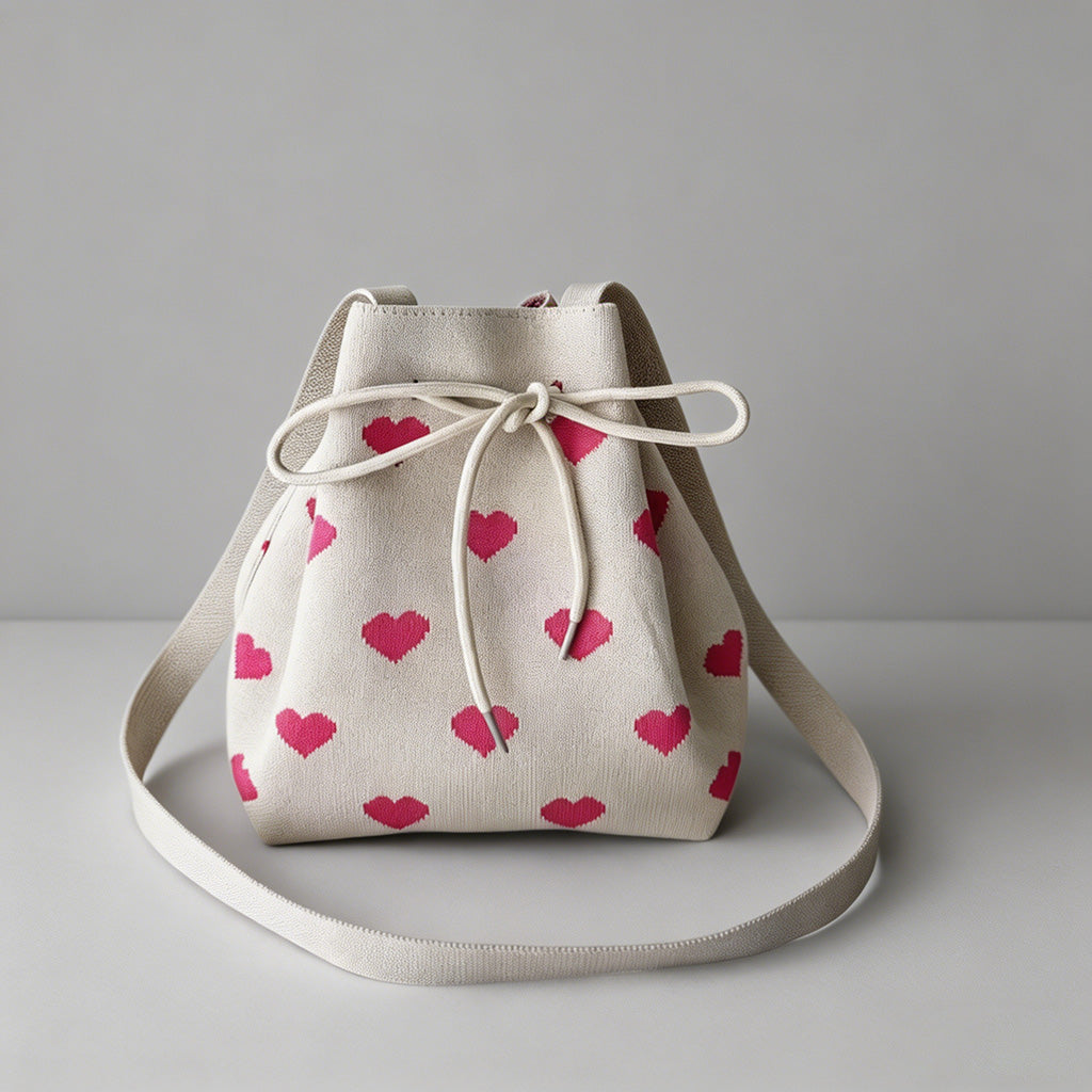 Wavy Knit Drawstring Bucket Ba - Shopdayla Wholesale - #3058