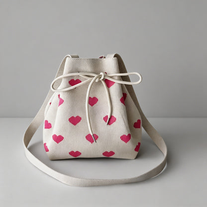 Wavy Knit Drawstring Bucket Ba - Shopdayla Wholesale - #3058